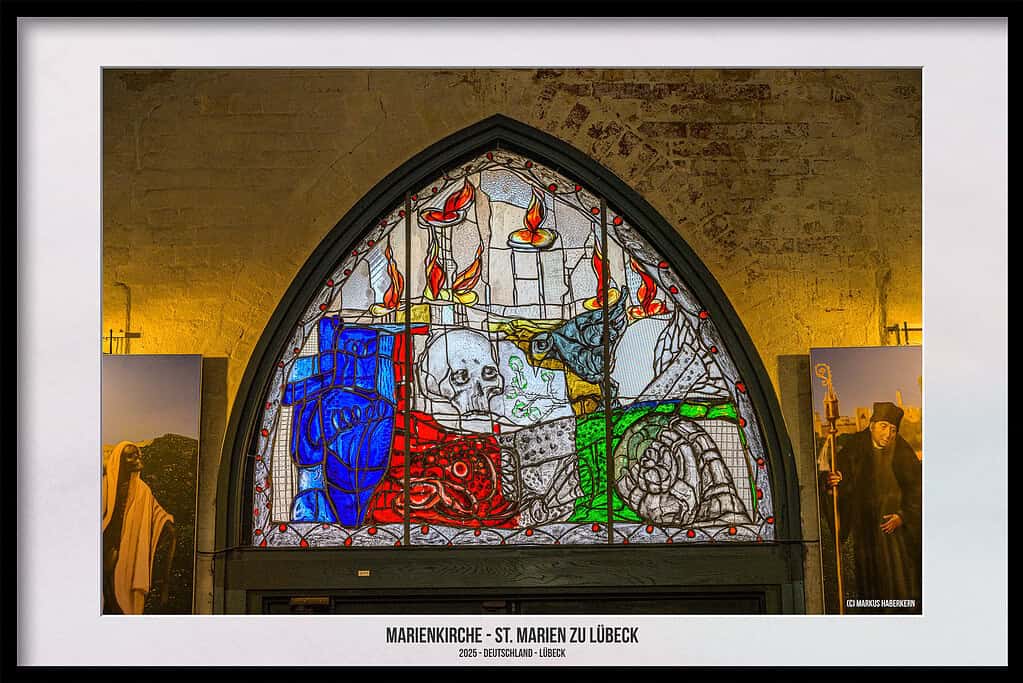 a stained glass window in a building